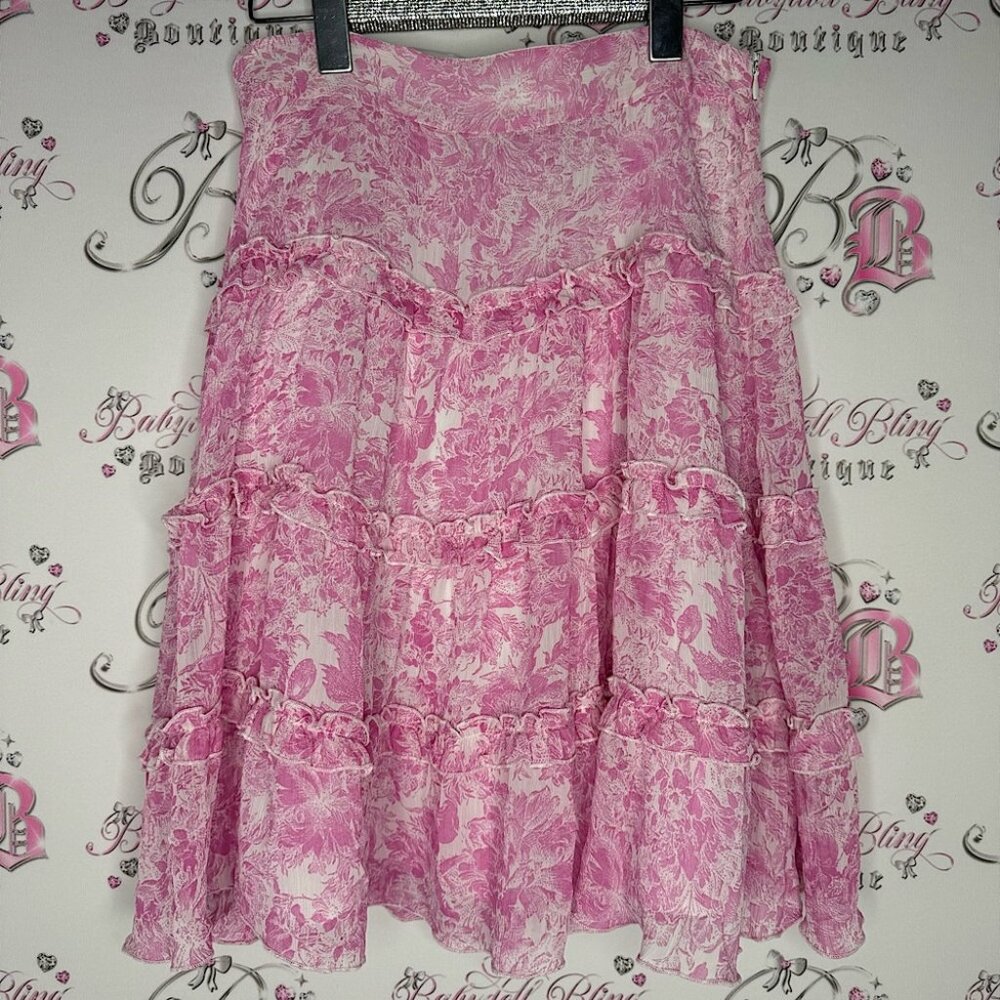 J.k collection skirt pink white floral ruffle frilly flowers 🌸 cottage core
